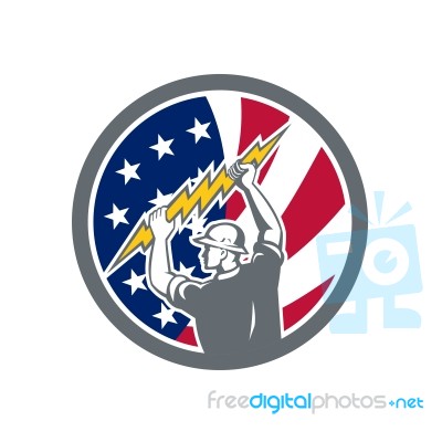 American Electrician Usa Flag Icon Stock Image
