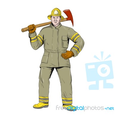 American Firefighter Fire Axe Drawing Stock Image