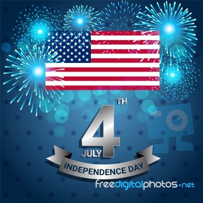 American Flag With Firework For Independence Day Of Usa Stock Image