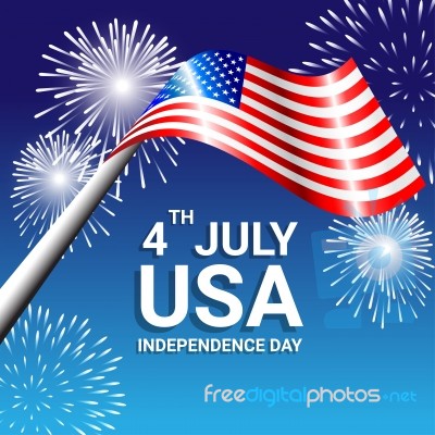 American Flag With Fireworks For Independence Day Of Usa Stock Image