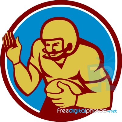 American Football Player Fend Off Circle Retro Stock Image