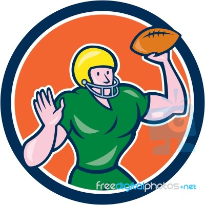 American Football Qb Throwing Circle Retro Stock Image