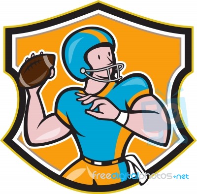 American Football Quarterback Throw Shield Cartoon Stock Image