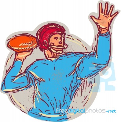 American Football Quarterback Throwing Ball Drawing Stock Image