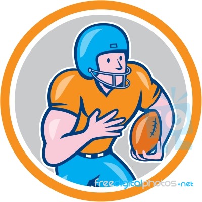 American Football Receiver Running Ball Circle Shield Stock Image