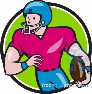 American Football Receiver Running Circle Cartoon Stock Image