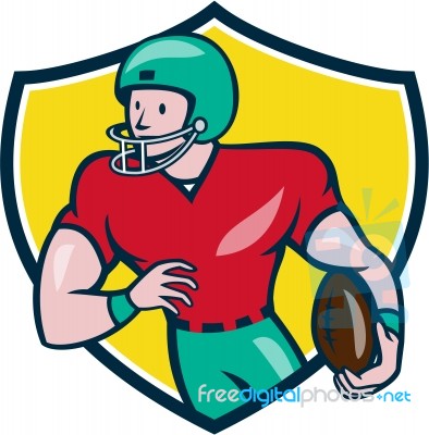 American Football Receiver Running Shield Cartoon Stock Image