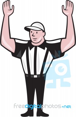 American Football Referee Touchdown Cartoon Stock Image