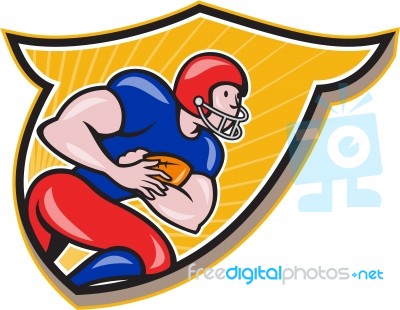 American Football Running Back Rushing Shield Cartoon Stock Image