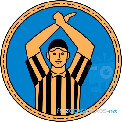 American Football Umpire Hand Signal Circle Mono Line Stock Image
