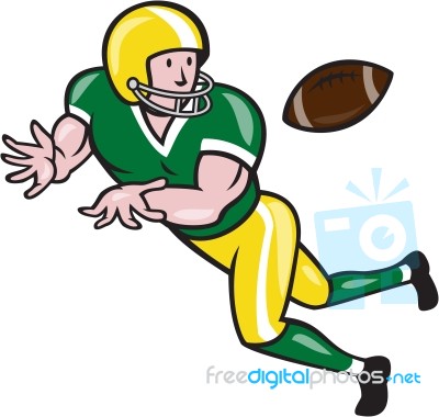 American Football Wide Receiver Catch Ball Cartoon Stock Image