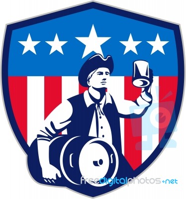 American Patriot Beer Keg Flag Crest Retro Stock Image