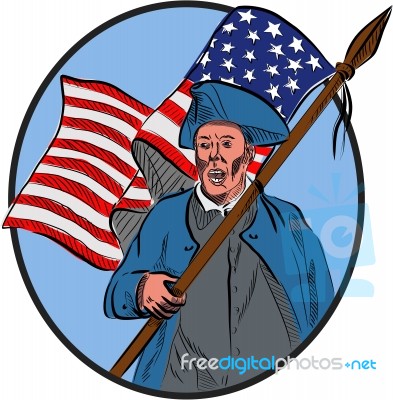 American Patriot Carrying Usa Flag Circle Drawing Stock Image