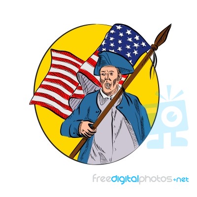 American Patriot Holding American Flag Drawing Stock Image