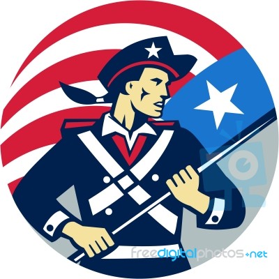 American Patriot Holding Brandish Usa Flag Circle Retro Stock Image