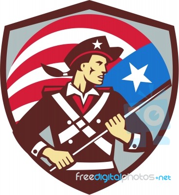 American Patriot Holding Brandish Usa Flag Crest Retro Stock Image