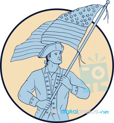 American Patriot Waving Usa Flag Circle Drawing Stock Image