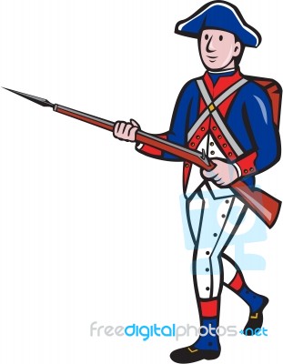 American Revolutionary Soldier Marching Cartoon Stock Image