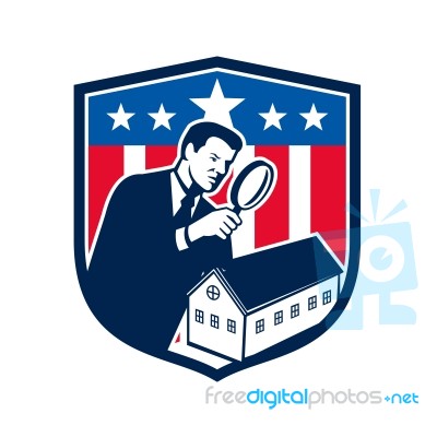 American School Inspector  Usa Flag Icon Retro Stock Image