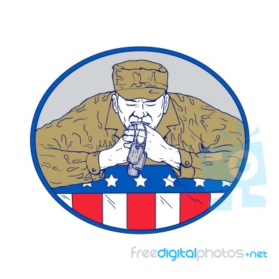 American Soldier Praying Drawing Color Stock Image
