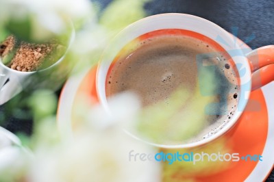 Americano Coffee Cup Close Up ,soft Focus Stock Photo