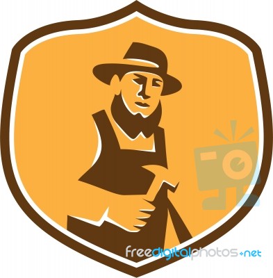 Amish Carpenter Holding Hammer Crest Retro Stock Image