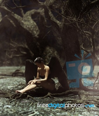 An Angel In Mystical Forest,3d Illustration For Book Illustration Stock Image