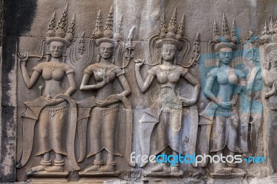 An Apsara In Angkor Wat, Cambodia Stock Photo