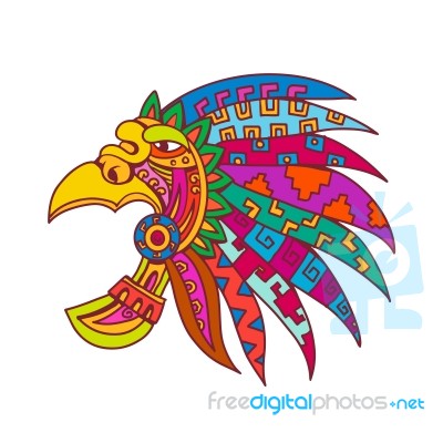 Ancient Aztec Headdress Drawing Color Stock Image