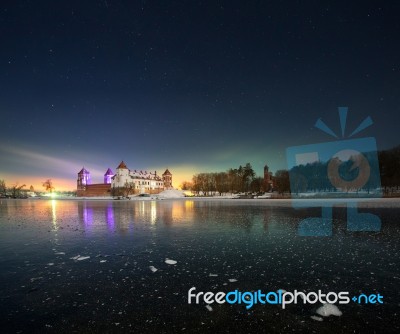 Ancient Castle At Night Stock Photo