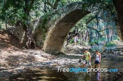 Ancient Kelefos Bridge In Cyprus Stock Photo