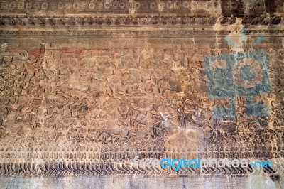 Ancient Khmer Bas-relief At Angkor Wat Temple, Cambodia Stock Photo