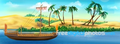 Ancient Papyrus Boat On The Banks Of The Nile River In Egypt Stock Image