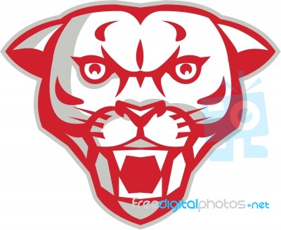Angry Cougar Mountain Lion Head Retro Stock Image