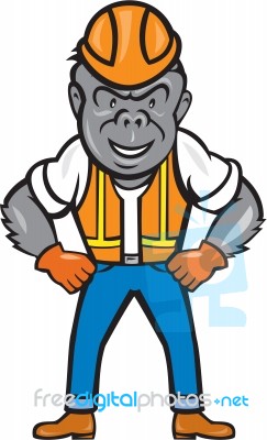 Angry Gorilla Construction Worker Cartoon Stock Image