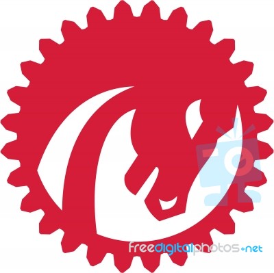 Angry Horse Head Gear Circle Retro Stock Image