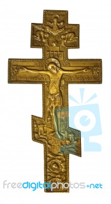 Antique Bronze Cross With Crucified Christ Stock Photo