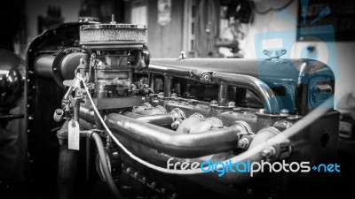 Antique Car Engine Stock Photo