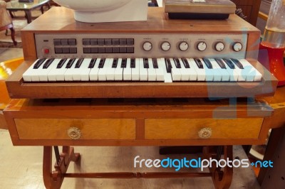 Antique Piano Keys And Wood Grain Stock Photo