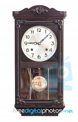 Antique Wall Clock Isolated On White Background Stock Photo