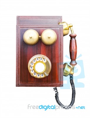 Antique Wooden Telephone Stock Photo