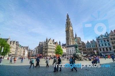 Antwerp, Belgium - May 10, 2015: Tourist Visit The Grand Place I… Stock Photo