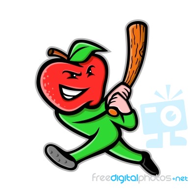 Apple Baseball Mascot Stock Image