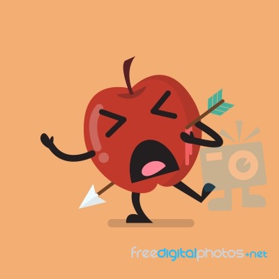 Apple Character Shot By An Arrow Stock Image