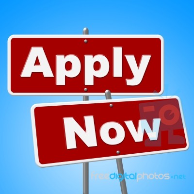 Apply Now Signs Represents At This Time And Application Stock Image
