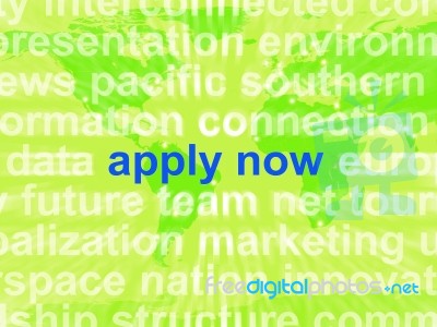Apply Now Word Cloud Shows Work Job Applications Stock Image