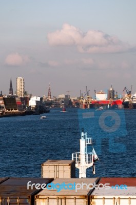 Approaching Hamburg Harbor Stock Photo