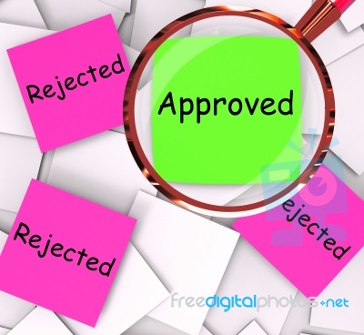 Approved Rejected Post-it Papers Means Approval Or Rejection Stock Image