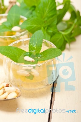 Arab Traditional Mint And Pine Nuts Tea Stock Photo