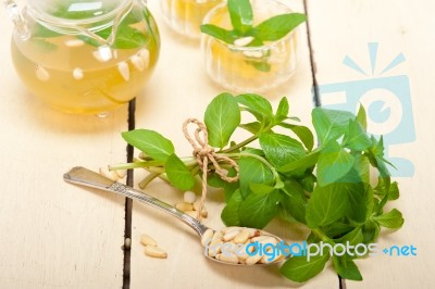 Arab Traditional Mint And Pine Nuts Tea Stock Photo